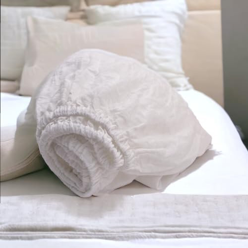 JOWOLLINA Spannbettlaken aus 100% Leinen Stonewashed (Off White Soft, 140 x 200+30 cm)