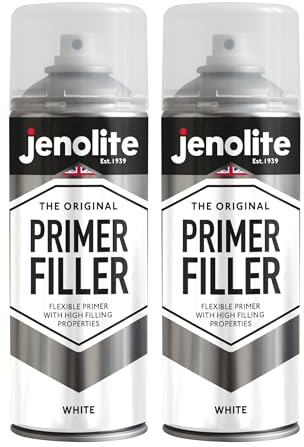 JENOLITE Primer Filler Spray Paint | WHITE | High Fill Multi-Surface Primer Paint | Fills Small Dents & Scratches | Perfect For Car Bodywork, 3D Printer Models & More | 2 x 400ml