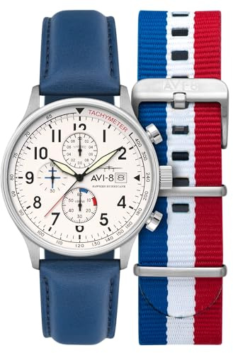 AVI-8 Hawker Hurricane Orologio cronografo classico con cinturino in pelle da uomo, 43,5 mm AV-4011