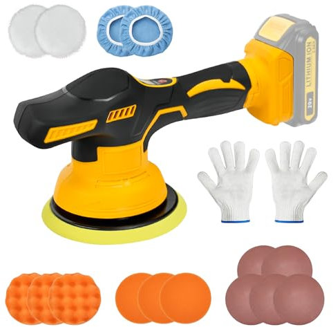 Akku-Poliermaschine for Dewalt 18/21V Batteies, 0-4500RPM, 8 variable Geschwindigkeiten und Polierer-Kit, 150mm Basis für Auto Detailing/Polieren/Wachsen/Kratzer entfernen (Batterien nicht enthalten)