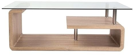 HOGAR24 ES Mesa de Centro de Cristal Transparente, Diseño Moderno, Estructura Color Cambrian, Medidas: 120 cm (Ancho) x 42 cm (Alto) x 65 cm (Fondo).