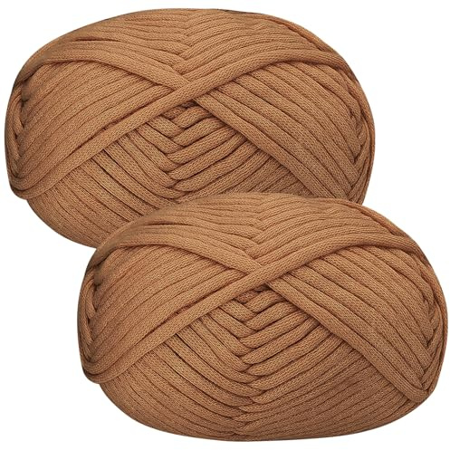 Tjockt bomullsullgarn för nybörjare – 2 x 50 g, brunt, amigurumi-garn, lätt virkat startkit