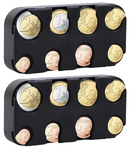 soporXw Münzen Aufbewahrung, 2 Stück-Set Kleingeld Aufbewahrung, Münzbox, Euro Münzhalter Münzsortierer Münzsammler Münzspender Münzbox für Auto,Taxi, 8 Fächer von 2 Euro bis 1 Cent