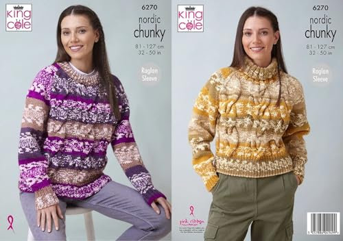 King Cole Knitting Pattern Ladies Cable Jumper Chunky Fair Isle Sweater (6270)