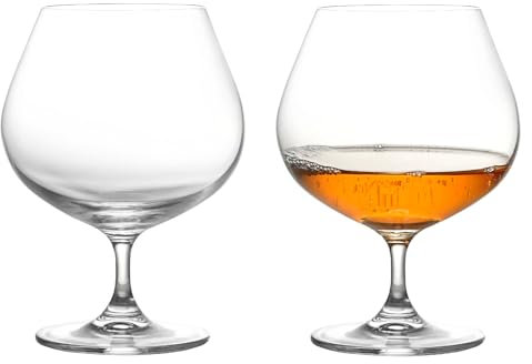 GLASKEY Juego de 2 Copas Grandes para Brandy,65cl Copas de Cristal para Coñac, Brandy, Whisky, Aptas para Lavavajillas, Perfectas para el Hogar,Restaurantes y Fiestas