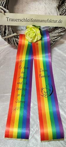 Trauerschleife Grabschleife Kranzschleife Regenbogenmuster (Pride) 10 cm mit Wunschtext