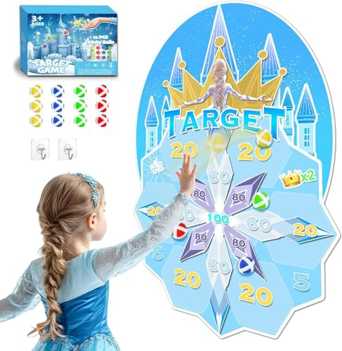 GirliGlee Jeux Flechette Enfant,Fléchettes 66cm avec 12 Balles,Cible Collante Flechette Enfant, Jouet Cadeau Noel Fille 3 4 5 6 7 8 9 Ans,Cadeau de Anniversaire
