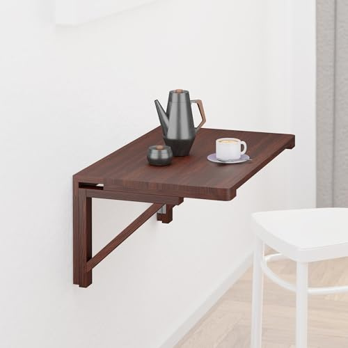 Relaxdays Tavolo a Scomparsa da Muro Cucina, Tavolino Pieghevole, Scrivania in Legno da Parete, LxP: 60x40 cm, Marrone