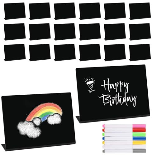 Zosenyer Mini Lavagna, 20 Lavagnette Cancellabili 10x7.5 cm, Set con 7 Pennarelli Colorati, Cartellini Prezzi per Buffet, Ristoranti, Feste e Matrimoni