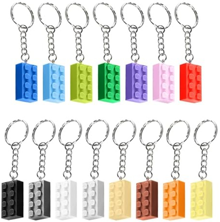 Lot de 15 porte-clés briques de construction multicolores en plastique pour porte-clés, cadeaux d'anniversaire, pendentifs de sac, décoration