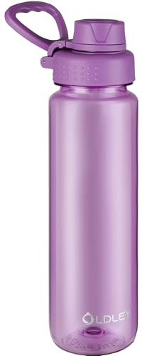 OLDLEY 1L/32oz Water Bottle BPA Free Tritan 1 Litre Clear Water Bottle with Screw Lid & Carry Loop Reusable Leakproof Drinking Bottle for Sports, Gym, School, Outdoor (Deep Purple)