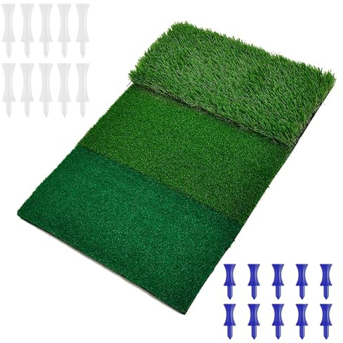3 in 1 Golf Abschlagmatte Faltbare Schlagmatte, 60x30 cm Tragbare Golf Übungsmatte Trainingsmatte mit Fairway, Rough & Enge Lie für Driving, Chipping & Putting Training