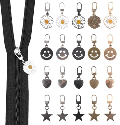 20 Piezas Tirador Cremallera Desmontable Universal,Kit Reparación Cierre Cremallera Reemplazo,Tirador Metálicas Arreglar para Carteras, Mochilas y Maletas, Bolsos de Viaje, Ropa, Botas, Chaquetas