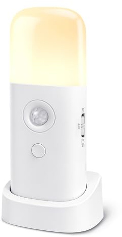 AMFUN Motion Sensor Night Light, 2000mAh Rechargeable Battery Operated Light, Portable Night Light with 5-Level Dimming, for Wardrobes, Bedrooms, Hallway - Warm Light, 1 PCS