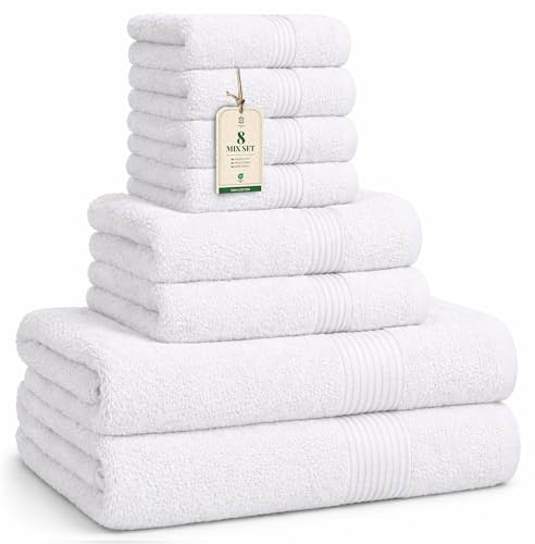 HomeBurg Luxe Set asciugamani 8 pezzi: salviette (30×30 cm), asciugamani (40×70 cm) & teli bagno (65×137 cm) – 100% cotone, morbidi, assorbenti, Bianco