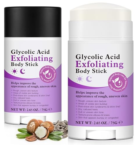 Bâton de lotion exfoliant à l'acide glycolique - Lisse la peau rugueuse - Réduit les boutons - Effet pour une peau éclatante - Soin corporel pour les aisselles, les jambes et le corps - Doux pour la