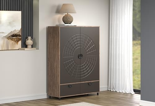 trendteam Smart Living - Fusion - Highboard - Marrón Oscuro/Bronce Perlado - Armario de Boda con Elegante diseño - 120 x 163 x 42 cm - Estilo Chino - Función de Cierre Suave