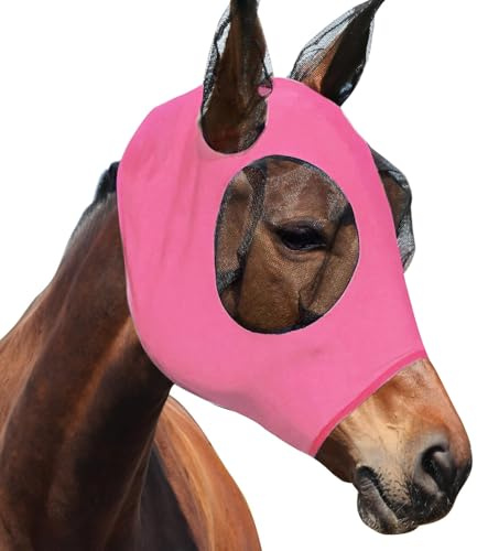 dellyy Mascara contra Moscas, Mascara contra Moscas Caballo, Elastico Proteccion contra Moscas, Mascara contra Moscas Caballo Proteccion UV (Rosa)