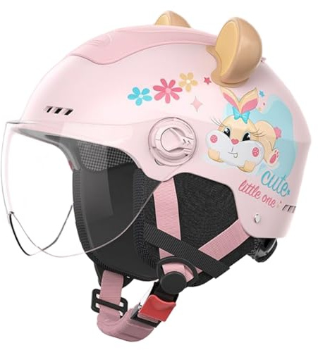 Casco Da Scooter Alla Moda, Casco Da Moto Aperto Per Bambini Omologato ECE 22.06 Con Visiera Parasole Per Bambini E Bambine Dai 3 Ai 12 Anni, Casco Jet Da Moto Per Bambini I,50-56cm