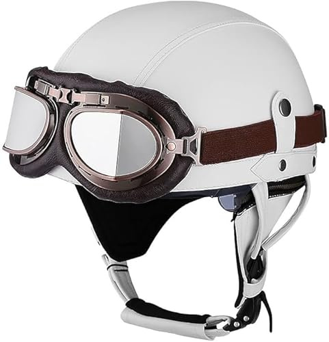 KKVGP Retro halvhjälm for motorcykel i tysk stil med glasögon, Retro hjälmar med öppet ansikte DOT/ECE-godkända, Vuxna män kvinnor Keps for cykelkryssarscooter