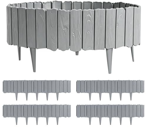 Teodute 20 Pezzi Bordura per Aiuola, 5,7m Flessibili PP Bordatura per Giardino, Effetto Legno, non Necessita Scavo, per Giardipno per Aiuole Vialetti e Giardini (Grigio)