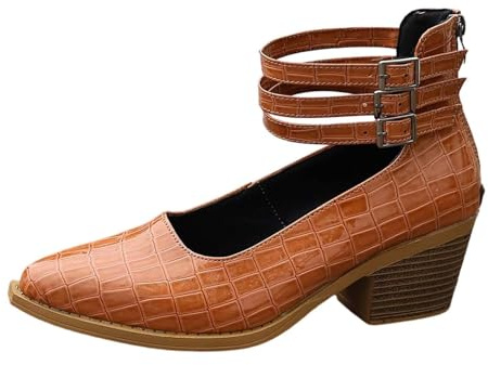 Scarpe Casual alla Moda con Punta Affusolata, Cinturino con Fibbia, Tacco Basso, Mocassini Comodi da Indossare Tutti i Giorni. (Brown, 40)
