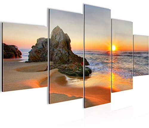 Väggmålningar Sunrise Beach 5 Delar Bild på non-woven canvas dekorations vardagsrum Sanddyner Panorama Orange 609552a