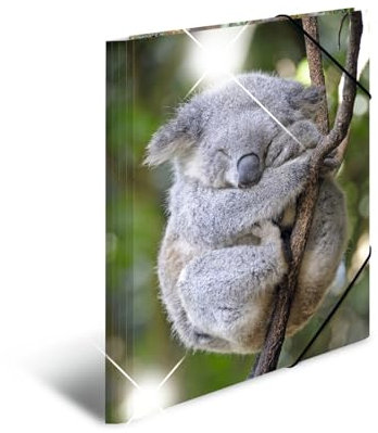 HERMA Sammelmappe A3 Koala, Kinder Eckspanner-Mappe aus Kunststoff mit Tier Motiv, Hochglanz-Optik, Gummizug, Innenklappen und Innendruck für Jungen und Mädchen