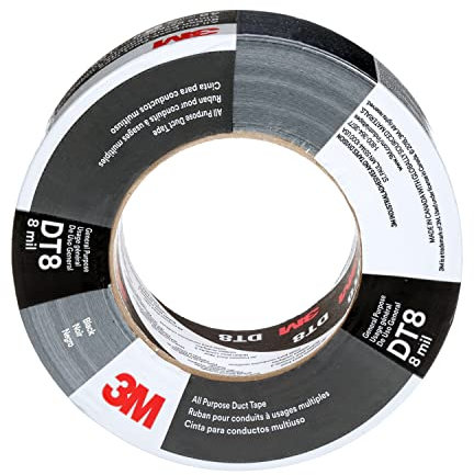 3M DT8 Cinta adhesiva multiusos de resistencia industrial, 1.9 pulgadas x 60 yardas x 8 mil de grosor, adhesivo de grado profesional, 1 paquete, Negro, 48 mm x 55 m x 0.2 mm