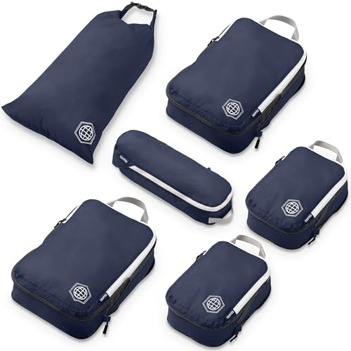TRIPPED Travel Gear Cubi per imballaggio a compressione, da viaggio, bagaglio e zaino organizer, cubi per vestiti, 6 Piece