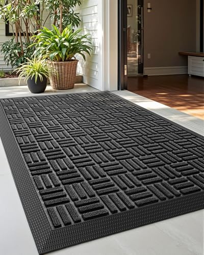 DEXI Alfombrilla de Puerta para Interior al Aire Libre, Alfombra de Goma Resistente para el Exterior, para Entrada, Patio, Impermeable, de Perfil bajo, 17 x 29 Pulgadas, Color Negro