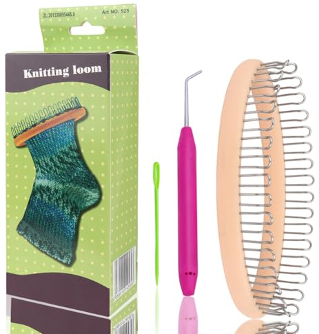 Coopay Kombinierbar Strick Webstühle Set, Verstellbar Strickrahmen mit Häkelnadel und Nadel, Kann in Quadrat/Runde Kunststoff Strickringe für Mützen Schals Pullis, Klassischen Strickliesel 2,0