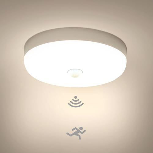 Combuh Plafones LED con Sensor de Movimiento, 15w 1500LM 4000K Blanco Natural Moderna Redondo Lampara de Techo con Detector, Impermeabl IP56 Luz LED para Habitacion Balcón Salon Cocina Baño