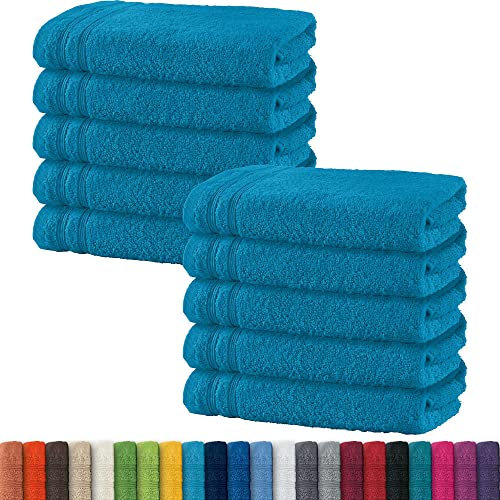 Erwin Müller Handtuch 10er-Pack Heidelberg 100% Baumwolle türkis Größe 50x80 cm - saugstark, gut trocknend, kompakt, leichte Qualität - ideal für Sport, Strand, Reisen