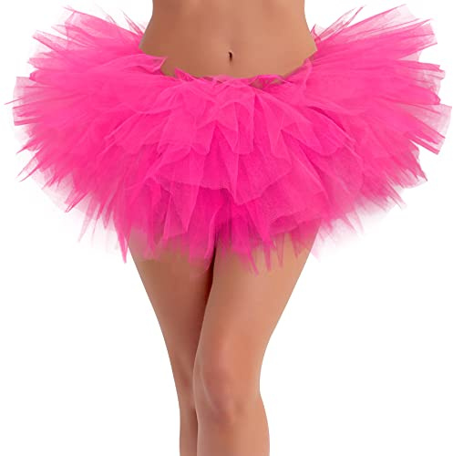 Olreco Adult Tutu Skirts for Women Hot Pink Tutus for Women Neon Tutu Pink Plus Size Tutus 80s Costumes for Womens 80s Skirt