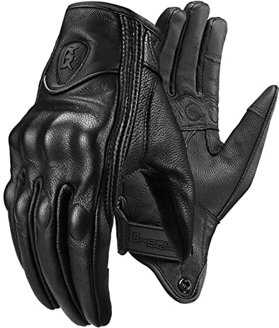 Voiakiu Cuero para Moto para Hombre,Guantes Protectores para Montar con Dedos completos y Pantalla táctil | Cuero Piel Oveja Match
