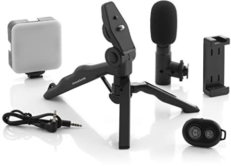 InnovaGoods® Kit per vlogging con luce, microfono e telecomando Plodni (6 pezzi), registra video in modo professionale, con luce a LED, microfono e telecomando, ideale per vlogger, YouTuber e creatori