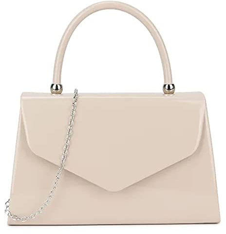 fi9® BNWT - Bolso de mano retro de charol para novia, boda, noche, fiesta, bolso de mano, medium (Nude Pálido)