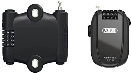 ABUS ausziehbares Kabelschloss - SportFlex 2504 - Kabellänge 90 cm & Kabelschloss Combiflex – Schloss zur Sicherung von Skiern, Helm, Kinderwagen und Gepäck – 125 cm lang – 3 mm stark – Schwarz