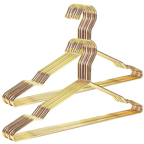 Qualsen Coat Hangers Metal Hangers for Clothes, Adult Clothes Hangers Space Savers, 20 Pack 42cm Gold Heavy Duty Hangers for Blouse Dress Shirt Jacket Trousers