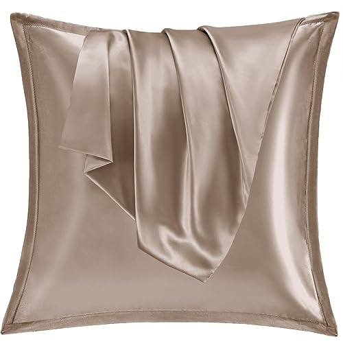 Vielit 2er Set Satin Kissnbezug 60x60 mit Zip,Weich wie EIN Silk Pillowcase,wie Seidenkissenbezug Geeignet für Curly Haar,Satin Kopfkissenbezug Kissenbezüge Rosa Braun Kissenhülle