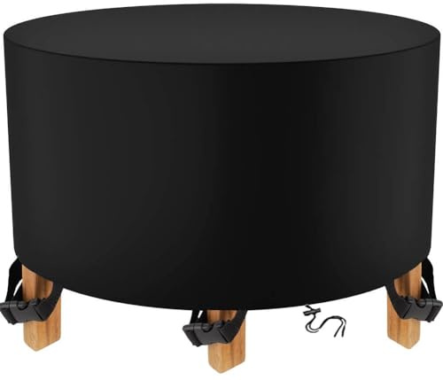 TopIdea Funda Mesa Jardín Redonda Funda Protectora para Muebles Impermeable Redondo Resistente al Viento Anti-UV 600D Exterior Protección Cubierta de Muebles de Mesas 140x75cm