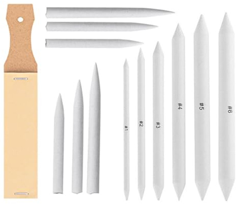 Visxcnu 13 Piezas Lapices De Dibujo Artístico y Difuminos Tortillon Papel Set,Afiladores de Lija, Set de Accesorios Dibujo Difuminos y Tortillones de Mezcla Lápiz, para Dibujar, Artistas