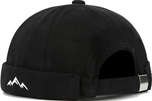 XYIYI Mountain Black Mens Docker Cap Brimless Hats Skullcap Worker Sailor Cap Rolled Cuff Retro Beanie Hat