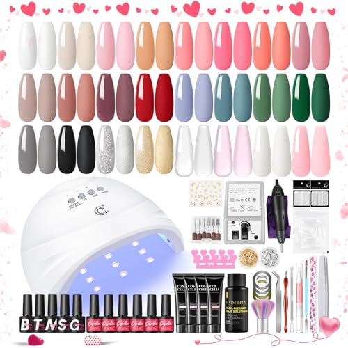 COSCELIA Kit Ongle Gel UV Complet 51PCS, 24 Couleurs Vernis Semi Permanent Poly Extension Gel, Ponceuse Pour Ongles UV Lampe Base et Top Coat Manucure Outils Accessoires Nail Art Kit