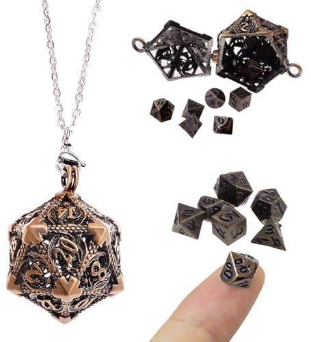 Rongxze Mini Dés DND, 7 Set de Dés Polyédriques, Dés de Jeux pour Donjons et Dragons pour Accessoires de Jeux de Société Rôle RPG MTG D4 D4 D6 D8 D10 D12 D20 D%, Cuivre Rouge