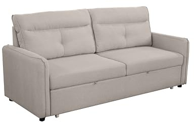 SHIITO | Modelo Chrysler - Sofá Cama 3 Plazas con Apertura de Arrastre | Relax & Confort | 209 x 86 x 100 cm - Color Beige