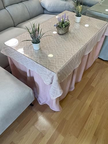 Genérico Ropa Chenilla de Mesa Camilla Rectangular (Rosa) con 8 Pliegues - Incluye tapete - Medida 120 x 70 cm (72 cm de Altura) - Falda Mesa Camilla, Enaguillas, Enaguas, Ropa Chenilla