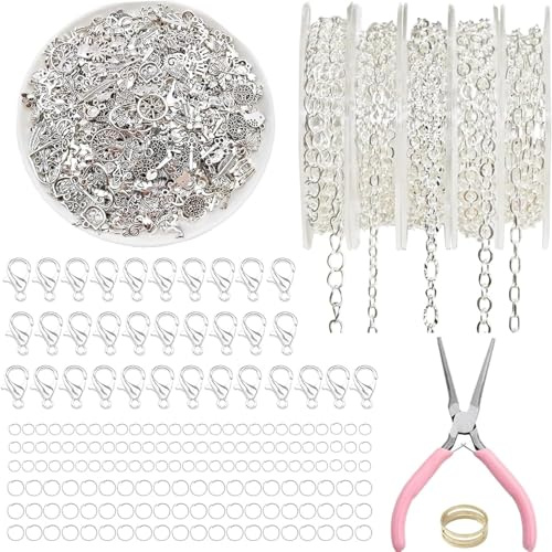 Zheigaoxea 16.4 ft Necklace Chain for Jewelry Making(Silver | 5 Rolls Silver Plated Chains for DIY Necklace Bracelet Jewelry Making Accessories with Charm Pendants Jump Rings Lobster