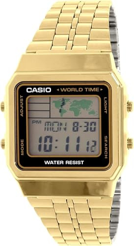 Casio A500WGA-1D - Orologio digitale da uomo, collezione vintage, color oro, con allarme, cronografo, ora mondiale
